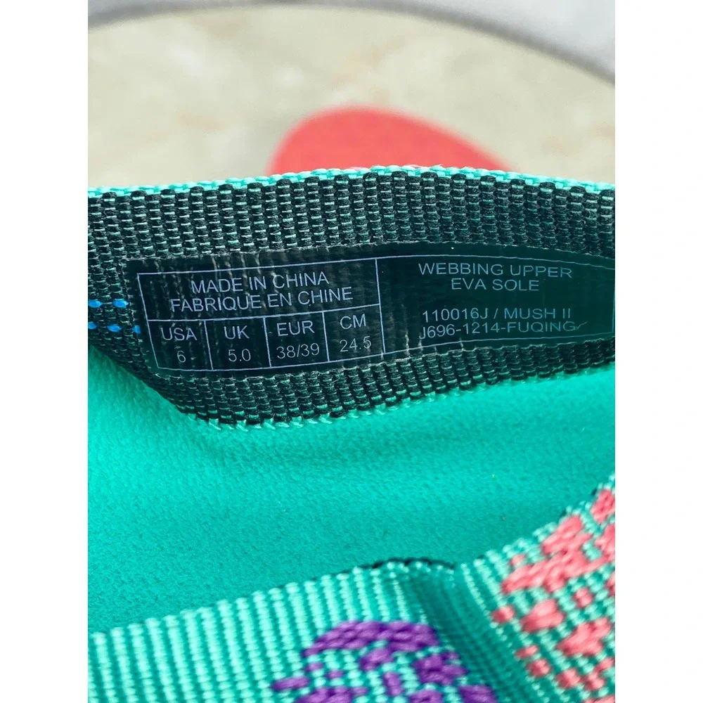 Teva Mush II Floral Embroidered Flip Flop Sandals Kids 6 Teal Green Summer Chic